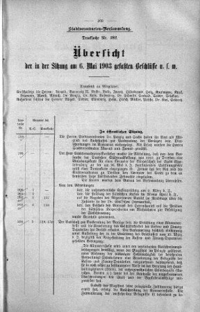 Übersicht der in der Sitzung am 5. Mai 1903 gefaßten Beschlüsse u. s. w., 06. Mai 1903