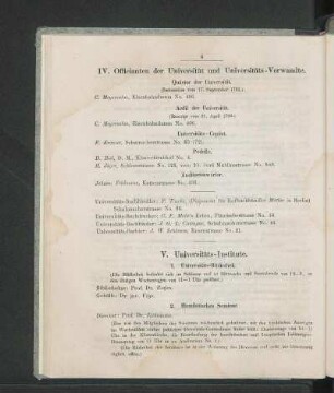IV. Officianten der Universität und Universitäts-Verwandte.