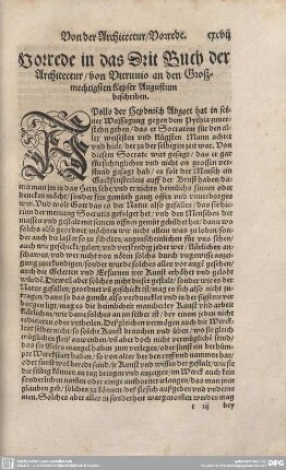 Vorrede in das Drit Buch der Architectur/von Vitruvio an den Großmechtigsten Keyser Augustum beschriben.