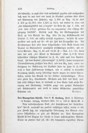450-452 [Rezension] Seeberg, Alfred, Das Evangelium Christi