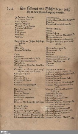 Die Historici und Bücher derer zugnuß in dieser chronick angezogen worden.