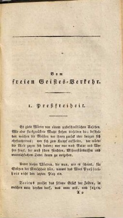 Vom freien Geistes-Verkehr : [Pressfreiheit, Censur, Buchhandel und Nachdruck]
