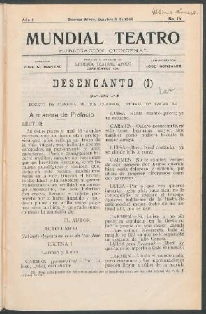 Desencanto : Boceto de comedia en dos cuadros