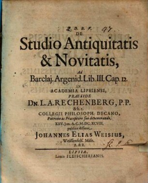Disp. de studio antiquitatis et novitatis