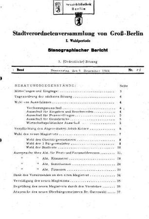Nr. 3, 5. Dezember 1946, Ordentliche Sitzung