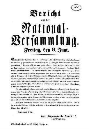 Bericht aus der National=Versammlung.