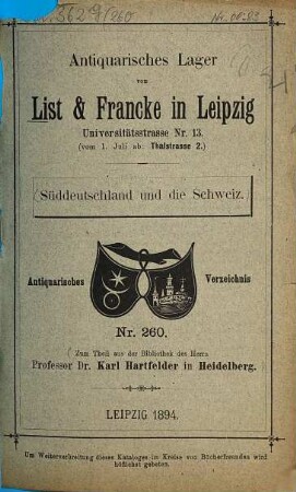 Lager-Verzeichnis. 260. 1894