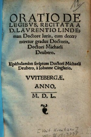 Oratio De Legibvs