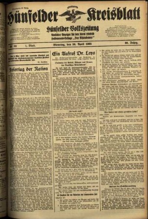 Erste Ausgabe vom Dienstag, den 30. April 1935.