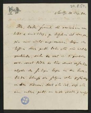 Brief vom 20. August 1850