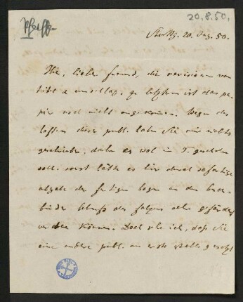 Brief vom 20. August 1850