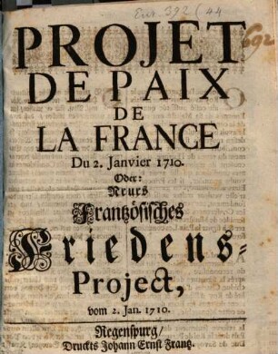 Projet de paix de la France du 2 Janvier 1710