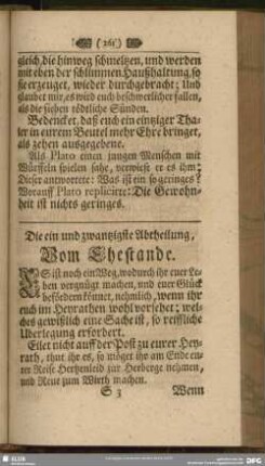 Die ein und zwantzigste Abtheilung. Vom Ehestande