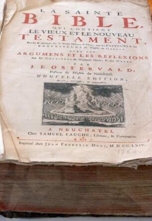 Frankreich. Pays de la Loire. Vendee. Chateau du Bois Tiffrais. Musee de la France Protestante de l Ouest. Bibel