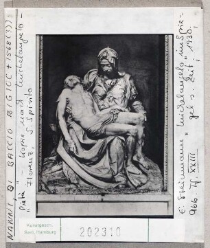 zu Michelangelo: Pietà von Nanni di Baccio Bigio, Kopie nach Michelangelo. Florenz, Santo Spirito