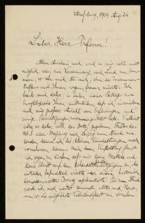 Nr. 25 Brief von Carl Wilhelm Wirtz an Karl Schwarzschild. Straßburg, 24.8.1904