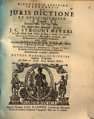 Disp. iur. inaug. de iurisdictione et officio iudicis