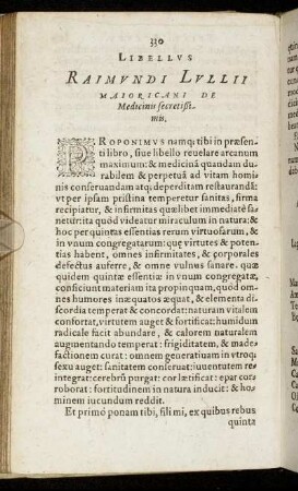 Libellus Raimundi Lullii Maioricani De Medicinis secretißimis
