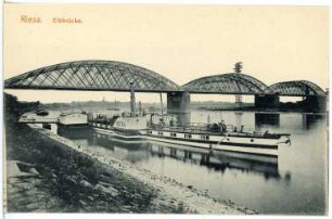 Riesa. Elbbrücke mit Dampfer Riesa