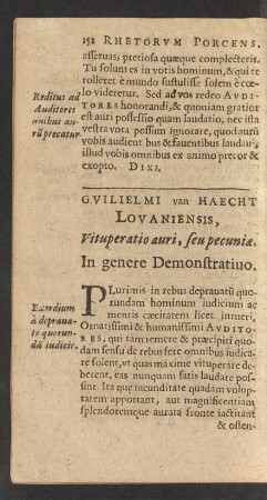 Guilielmi van Haecht Lovaniensis,Vituperatio auri ...