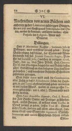 VI. Nachrichten von neuen Büchern und anderen zu der Literatur gehörigen Dingen, ...