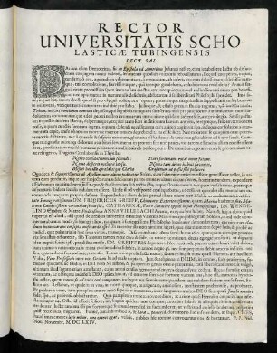 Rector Universitatis Scholasticae Tubingensis Lect. Sal. : Darium olim Democritus, sic in Epistola ad Amerium ...