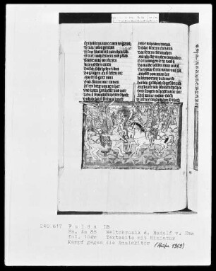 Rudolf von Ems, Weltchronik — Schlacht gegen die Amalekiter, Folio 104verso
