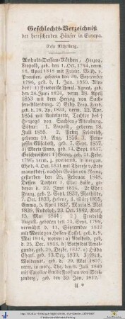 Geschlechts-Verzeichniß der herrschenden Häuser in Europa. Erste Abtheilung.