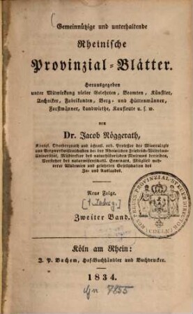 Gemeinnützige und unterhaltende rheinische Provinzial-Blätter, 1. 1834, Nr. 2