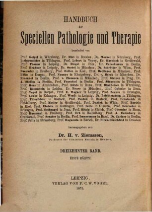 Handbuch der speciellen Pathologie und Therapie. 13,1
