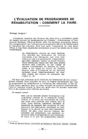 35-52, L'évaluation de programmes de réhabilitation: comment la faire