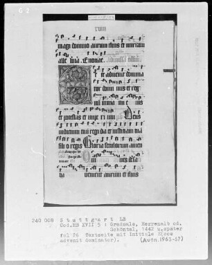 Graduale — Ersatzteil für Textverluste — Initiale E(cce advenit dominator), Folio 26recto