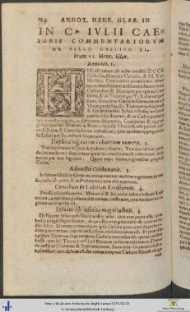 In Gaii Iulii Caesaris Commentariorum De Bello Gallico Henrici Glareani Annotationes In Librum VI