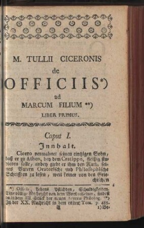 M. Tullii Ciceronis de Officiis ad Marcum Filium Liber Primus