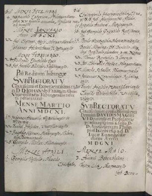 Sommerhalbjahr 1611. Rektorat David Magirus