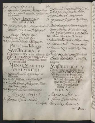 Sommerhalbjahr 1611. Rektorat David Magirus