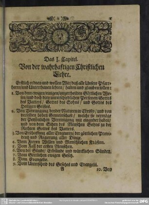 Das I. Capitel. Von der wahrhaftigen Christlichen Lehre