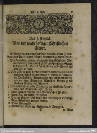 Das I. Capitel. Von der wahrhaftigen Christlichen Lehre