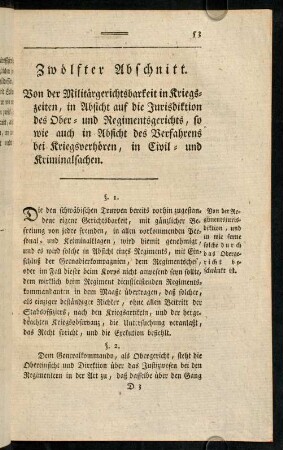 53-82, Zwoelfter Abschnitt. Von der Militaergerichtsbarkeit in Kriegszeiten, ...