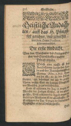Geistliche Andachten/ auff das H. Pfingstfest gerichtet