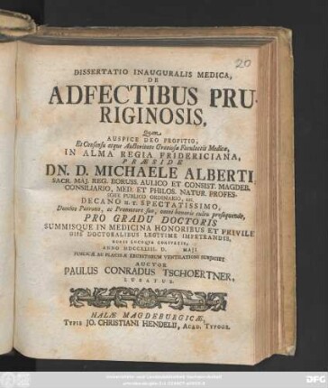Dissertatio Inauguralis Medica, De Adfectibus Pruriginosis