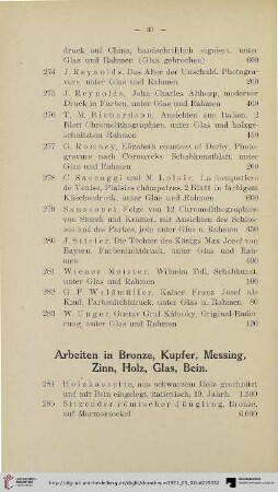 Arbeiten in Bronze, Kupfer, Messing, Zinn, Holz, Glas, Bein (Nr. 284-311)