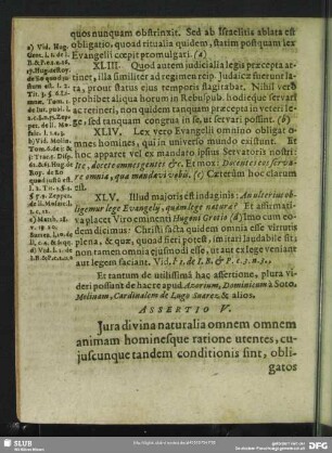 Assertio V. Iura divina naturalia omnem omnem animam hominesque ratione utentes, cuiuscunque tandem conditionis sint, ...