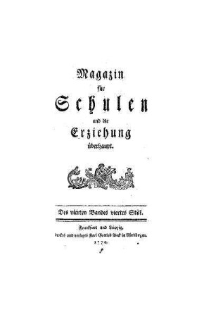 Titel des vierten Bandes viertes Stük