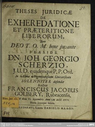 Theses De Exheredatione Et Praeteritatione Liberorum