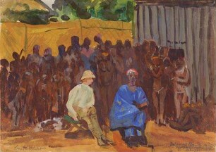 Stationschef Adametz von Bamenda im Gespräch mit Häuptling Senge von Babungo
