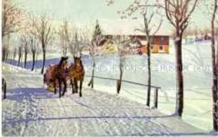 Verschneite Winterlandschaft mit Pferdeschlitten