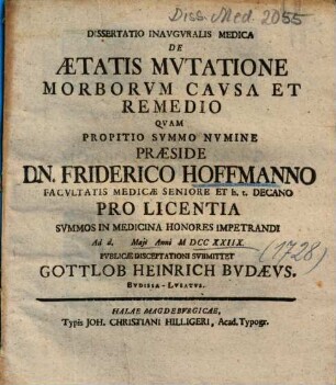 Dissertatio Inavgvralis Medica De Aetatis Mvtatione Morborvm Cavsa Et Remedio