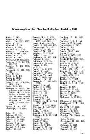 Namenregister der Geophysikalischen Berichte 1940