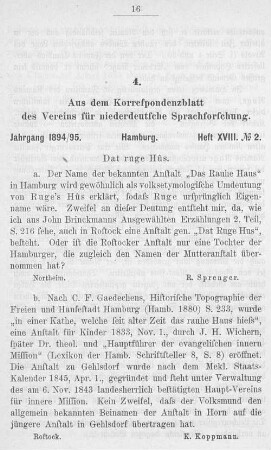 4. Aus dem Korrespondenzblatt des Vereins für niederdeutsche Sprachforschung.
